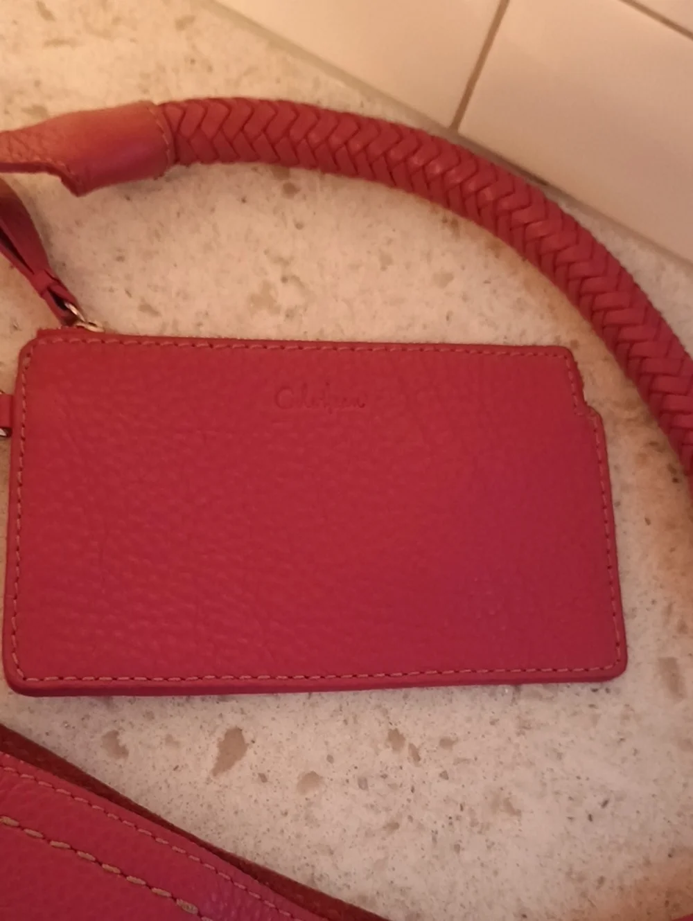 Cole Haan Hot Pink Pebbled Leather Shoulder Bag With Braided Top Handle-pouch